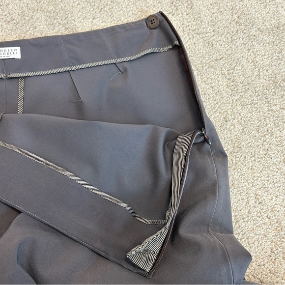 Brunello Cucinelli gray flat front ankle length slim fit dress pants side zip 10 - Picture 4 of 13